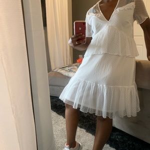 SOLD Sheer Swiss dotted dress with flounce.